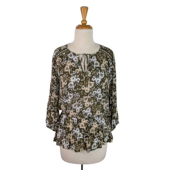 A.n.a A New Approach M Green Floral Peasant Blouse Cottagecore Boho Fairycore - Picture 1 of 7